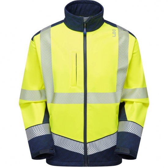 Leo Bowden Ecoviz Softshell Jacket Hi-Vis Yellow/Navy Print - Работно облекло - мъжки работно облекло големи размери