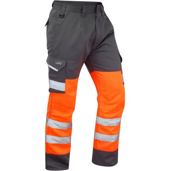 Leo Bideford Ecoviz Poly/Cotton Cargo Trouser Hi-Vis Orange/Grey - Работно облекло - мъжки работно облекло големи размери