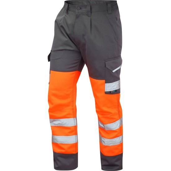 Leo Bideford Ecoviz Poly/Cotton Cargo Trouser Hi-Vis Orange/Grey - Работно облекло - мъжки работно облекло големи размери