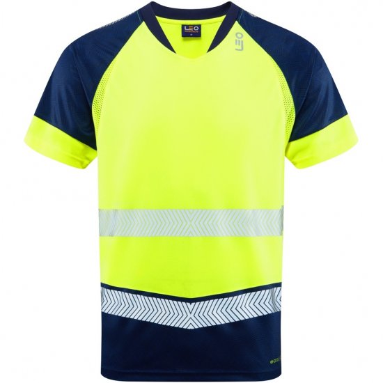 Leo Forda Ecoviz Performance+ Dual Colour T-Shirt Hi-Vis Yellow/Navy Print - Работно облекло - мъжки работно облекло големи размери