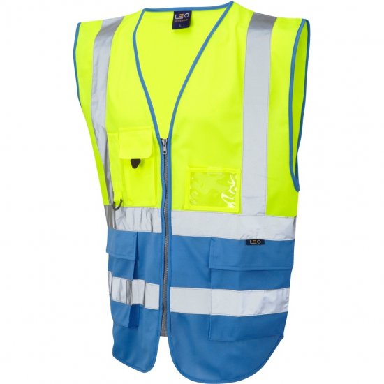 Leo Lynton Ecoviz Superior Waistcoat Hi-Vis Yellow/Deep Sky Blue - Работно облекло - мъжки работно облекло големи размери