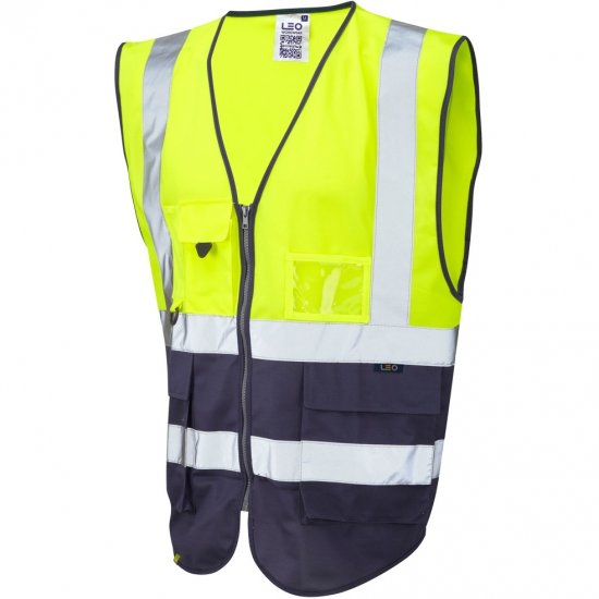 Leo Lynton Ecoviz Superior Waistcoat Hi-Vis Yellow/Navy - Работно облекло - мъжки работно облекло големи размери