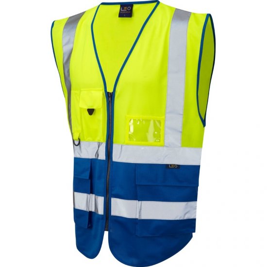 Leo Lynton Ecoviz Superior Waistcoat Hi-Vis Yellow/Royal Blue - Работно облекло - мъжки работно облекло големи размери