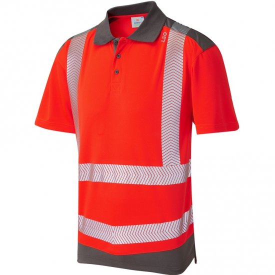 Leo Peppercombe Ecoviz Performance+ Dual Colour Polo Shirt Hi-Vis Red/Grey - Работно облекло - мъжки работно облекло големи размери