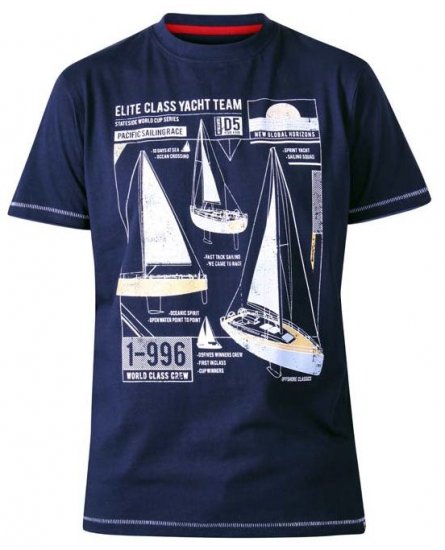 D555 Neville Yacht Team Crew Neck Printed T-Shirt Navy - Тениски - мъжки тениски големи размери
