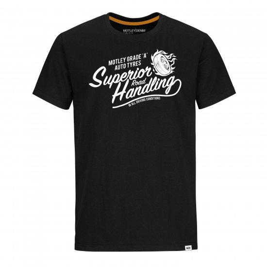 Motley Denim Nottingham T-Shirt White on Black - Тениски - мъжки тениски големи размери