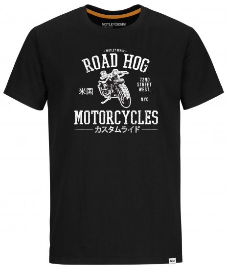 Motley Denim Oldham T-Shirt White on Black - Тениски - мъжки тениски големи размери