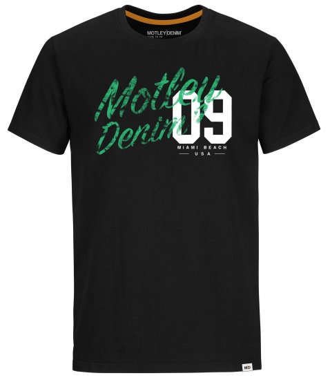 Motley Denim Oxford T-Shirt Green on Black - Тениски - мъжки тениски големи размери