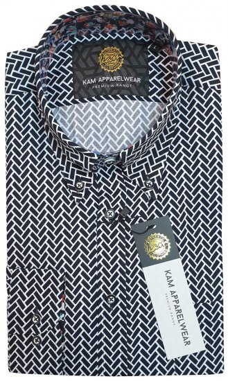 Kam Jeans 002 Long Sleeve Premium Shirt Navy - Ризи - мъжки ризи големи размери