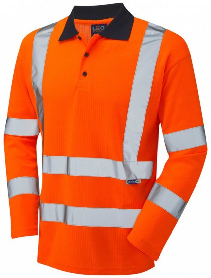 Leo Swimbridge Comfort L/S Polo Shirt Hi-Vis Orange - Работно облекло - мъжки работно облекло големи размери