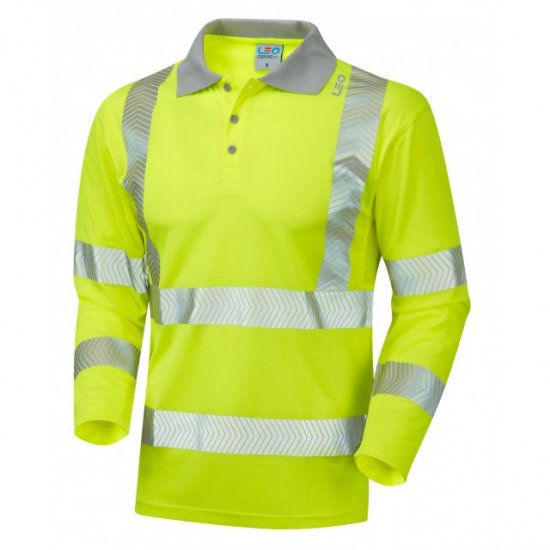 Leo Barricane Ecoviz Performance+ Sleeved Polo Shirt Hi-Vis Yellow - Работно облекло - мъжки работно облекло големи размери