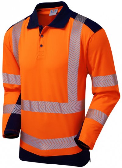 Leo Wringcliff Coolviz Plus L/S Polo Hi-Vis Orange/Navy - Работно облекло - мъжки работно облекло големи размери