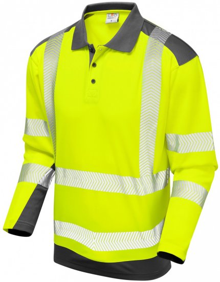 Leo Wringcliff Coolviz Plus L/S Polo Hi-Vis Yellow/Grey - Работно облекло - мъжки работно облекло големи размери