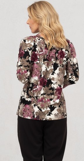 Scandinavian Caramel Flowers Blouse Purple and Brown - Печатни тениски за жени - 