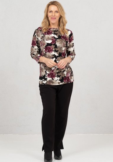 Scandinavian Caramel Flowers Blouse Purple and Brown - Печатни тениски за жени - 