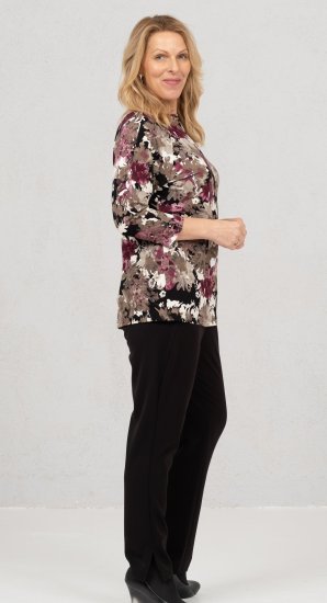 Scandinavian Caramel Flowers Blouse Purple and Brown - Печатни тениски за жени - 