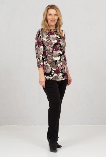 Scandinavian Caramel Flowers Blouse Purple and Brown - Печатни тениски за жени - 