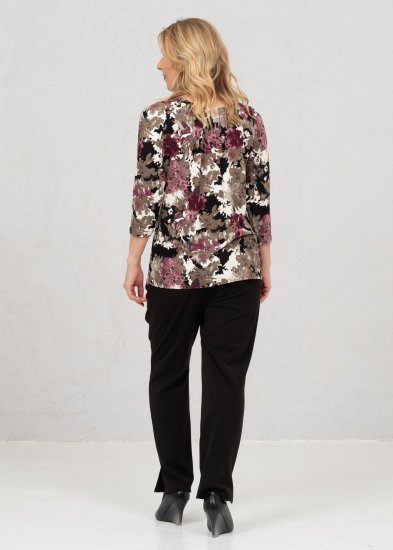 Scandinavian Caramel Flowers Blouse Purple and Brown - Печатни тениски за жени - 