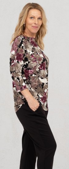 Scandinavian Caramel Flowers Blouse Purple and Brown - Печатни тениски за жени - 