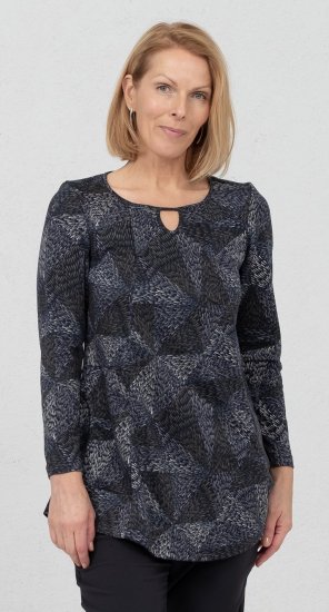 Scandinavian Caramel Triangles Tunic Dark Blue - Печатни тениски за жени - 