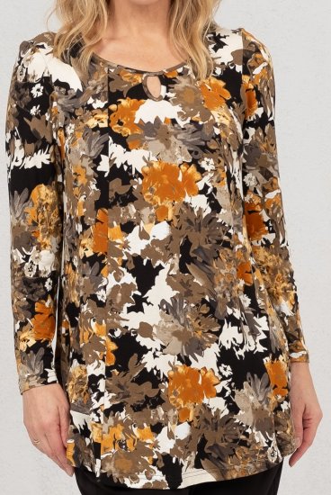 Scandinavian Caramel Flower Petals Tunic Orange and Brown - Печатни тениски за жени - 