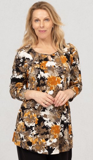 Scandinavian Caramel Flower Petals Tunic Orange and Brown - Печатни тениски за жени - 