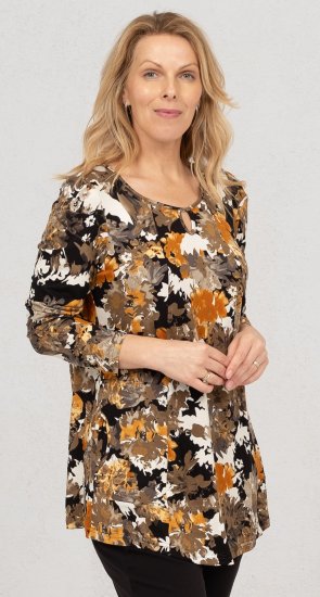 Scandinavian Caramel Flower Petals Tunic Orange and Brown - Печатни тениски за жени - 