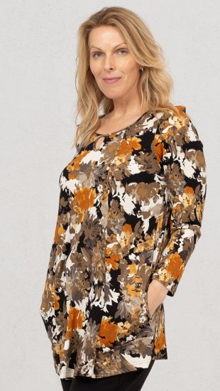 Scandinavian Caramel Flower Petals Tunic Orange and Brown - Печатни тениски за жени - 