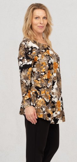 Scandinavian Caramel Flower Petals Tunic Orange and Brown - Печатни тениски за жени - 