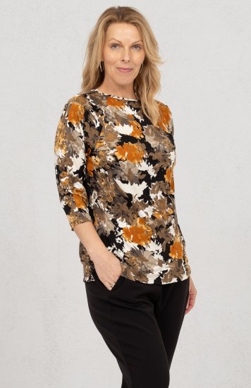 Scandinavian Caramel Flowers Blouse Orange and Brown - Печатни тениски за жени - 