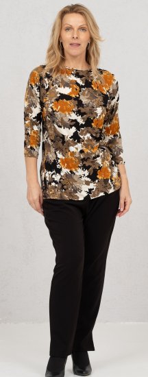 Scandinavian Caramel Flowers Blouse Orange and Brown - Печатни тениски за жени - 