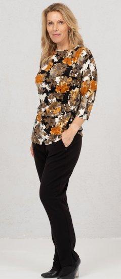Scandinavian Caramel Flowers Blouse Orange and Brown - Печатни тениски за жени - 