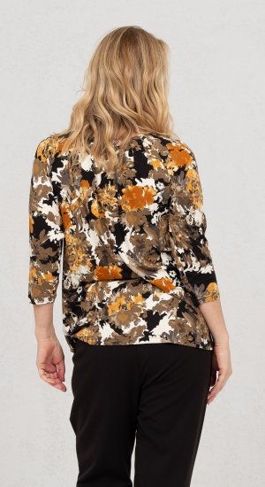 Scandinavian Caramel Flowers Blouse Orange and Brown - Печатни тениски за жени - 