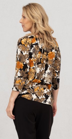Scandinavian Caramel Flowers Blouse Orange and Brown - Печатни тениски за жени - 