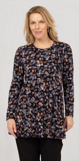 Scandinavian Caramel Flower Petals Tunic Copper and Blue - Печатни тениски за жени - 
