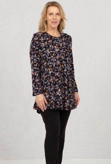 Scandinavian Caramel Flower Petals Tunic Copper and Blue - Печатни тениски за жени - 