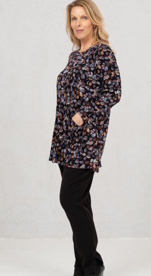 Scandinavian Caramel Flower Petals Tunic Copper and Blue - Печатни тениски за жени - 