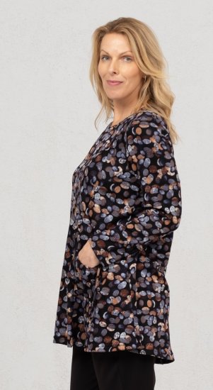 Scandinavian Caramel Flower Petals Tunic Copper and Blue - Печатни тениски за жени - 