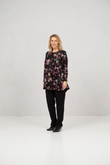 Scandinavian Caramel Flowers Tunic Red and Pink - Печатни тениски за жени - 