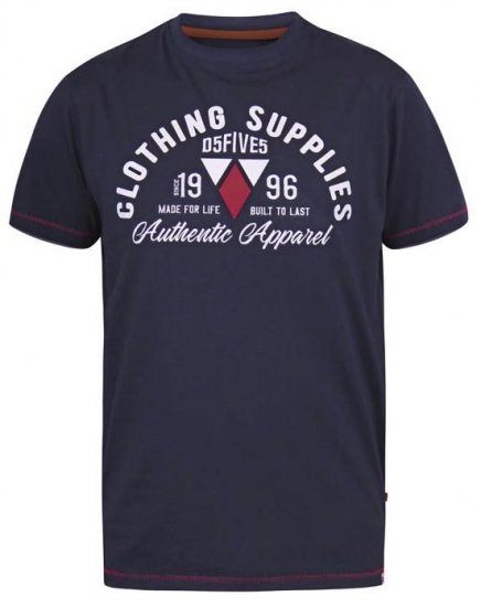 D555 Pence Print Crew Neck T-Shirt Navy - Тениски - мъжки тениски големи размери