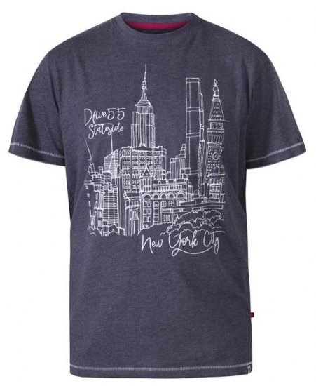 D555 Romford New York City Crew Neck T-Shirt Navy Marl - Тениски - мъжки тениски големи размери