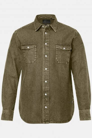 JP1880 Denim Shirt Long Sleeve Olive Green - Ризи - мъжки ризи големи размери