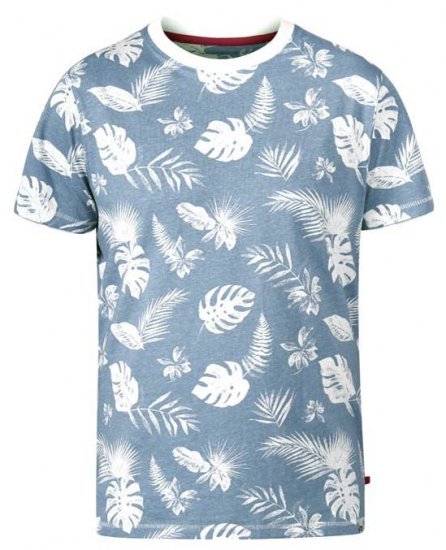 D555 Rudd Hawaiian Print Crew Neck T-Shirt Sky Blue - Тениски - мъжки тениски големи размери