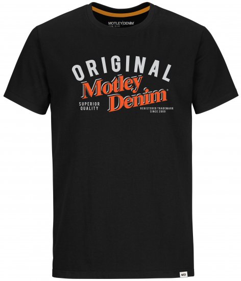 Motley Denim Salford T-shirt Orange on Black - Тениски - мъжки тениски големи размери