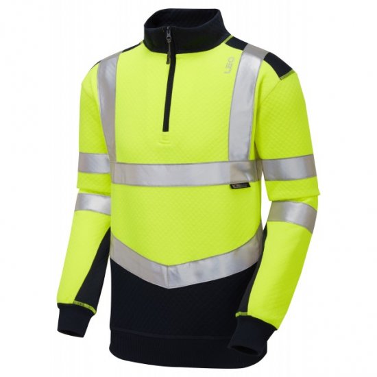 Leo Tapeley Ecoviz Dual Colour 1/4 Zip Sweatshirt Hi-Vis Yellow/Navy - Работно облекло - мъжки работно облекло големи размери