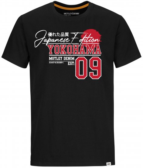 Motley Denim Sterling T-shirt Red on Black - Тениски - мъжки тениски големи размери