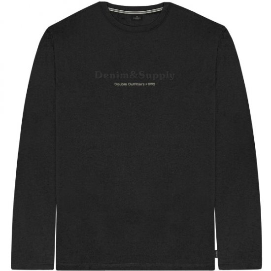 Double Outfitters TS-9173 Long Sleeve T-Shirt Embossed Black - Тениски - мъжки тениски големи размери