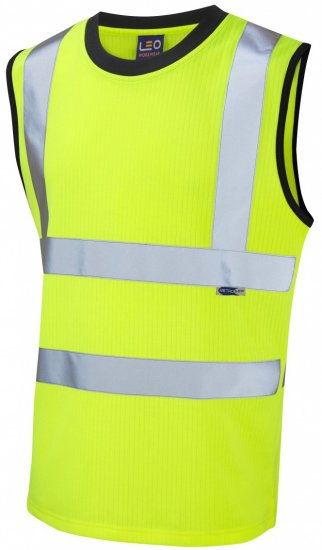 Leo Ashford Comfort Sleeveless T-shirt Hi-Vis Yellow - Работно облекло - мъжки работно облекло големи размери
